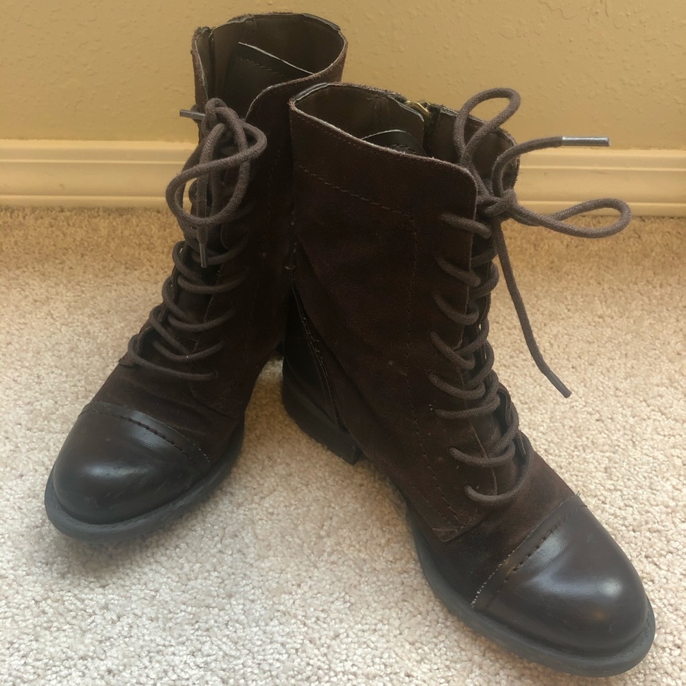 Franco Sarto - Brown Suede-Like Combat Boots